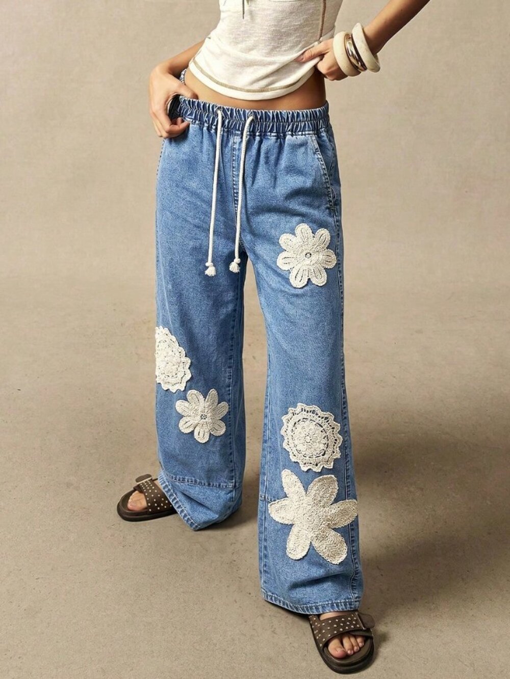 Baby Blue Casual Boho Women's Denim Pants - Picture 7 of 7